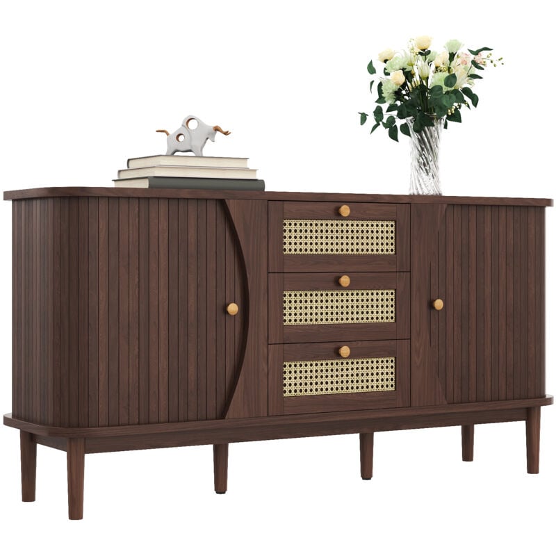 foto del prodotto credenza, mobile in rattan con cassettiera, cassettiera con ante scorrevoli