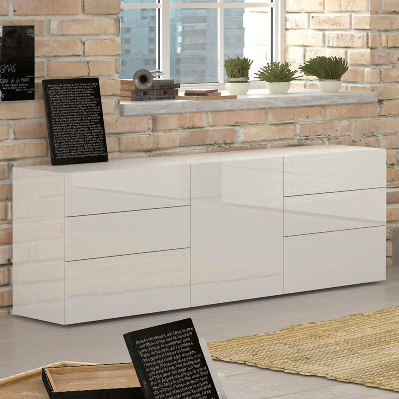 foto del prodotto credenza moderna 1 anta + 6 cassetti metis bianco lucido