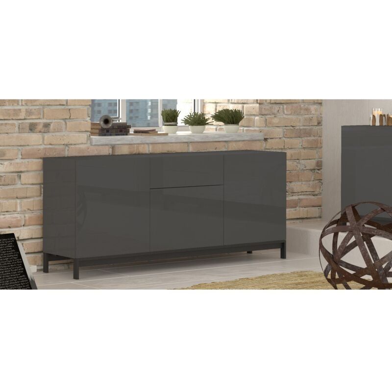 foto del prodotto credenza moderna 3 ante 1 cassetto metis con piede in metallo antracite laccato