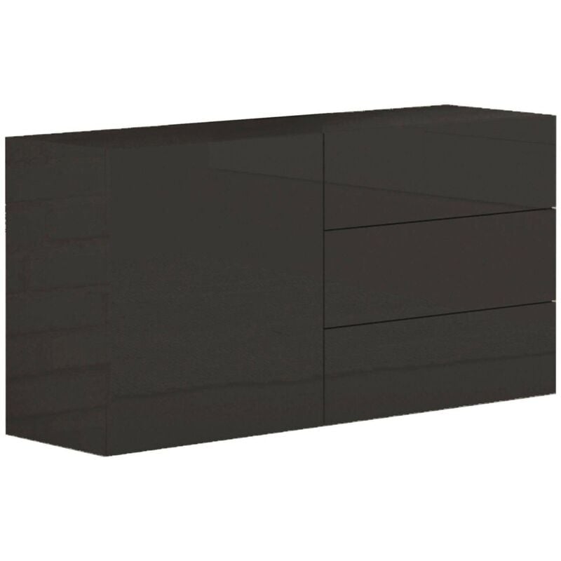 foto del prodotto credenza moderna a 1 anta e 3 cassetti, made in italy, madia da cucina, buffet di design da soggiorno, cm 110x40h35, colore antracite lucido, con