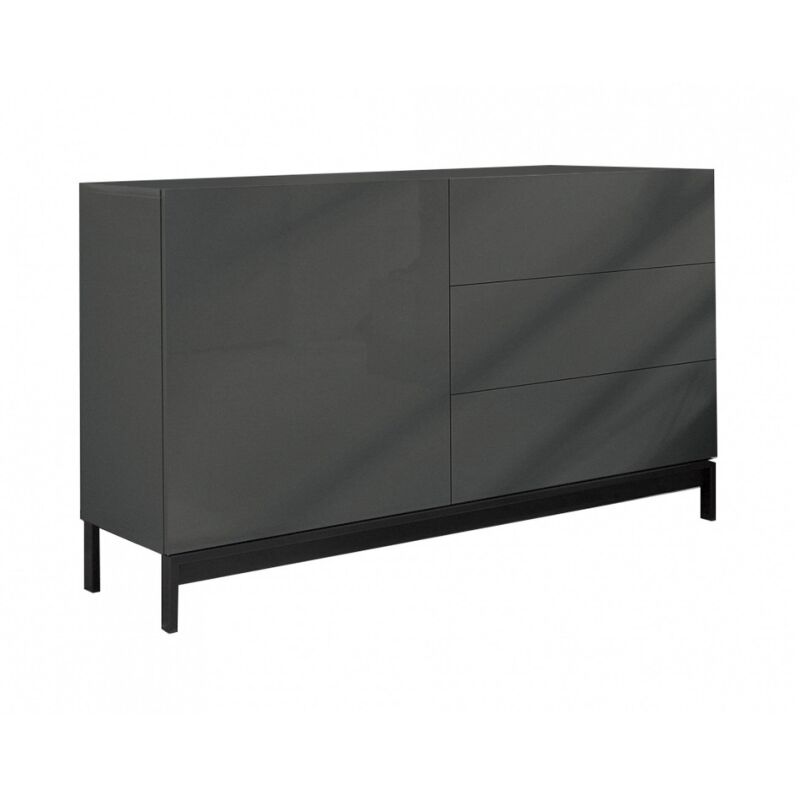 foto del prodotto credenza moderna a 1 anta e 3 cassetti, made in italy, madia da cucina, buffet di design da soggiorno, con piedini, cm 110x40h47, colore antracite