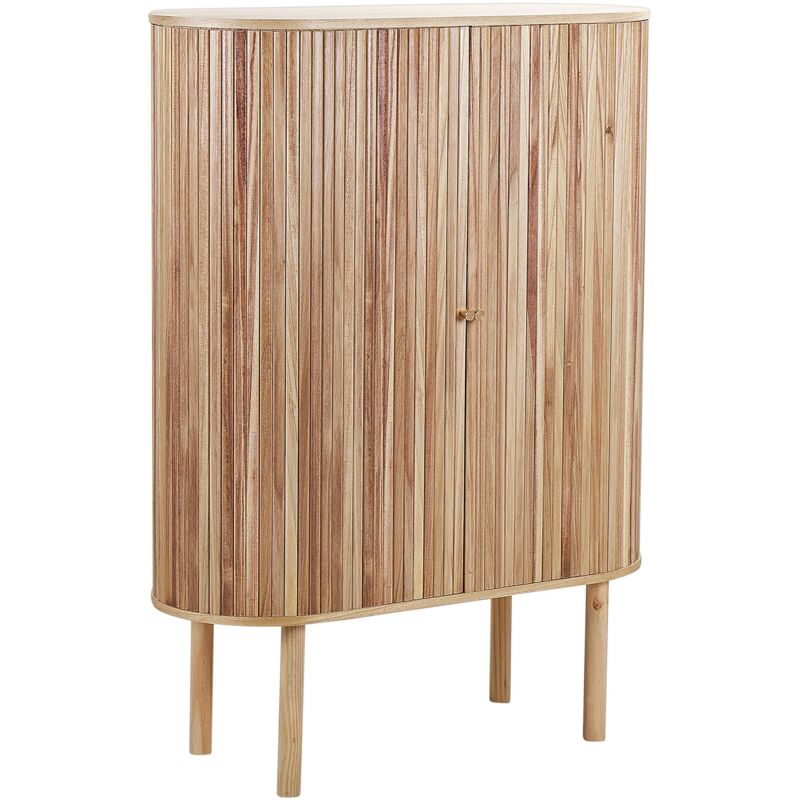 foto del prodotto credenza moderna a 2 ante con 4 ripiani in legno mdf paulownia frontale in legno di pino gambe in camera da letto in legno chiaro manara