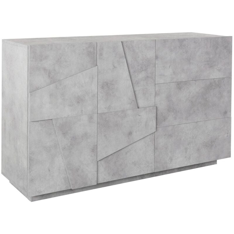 foto del prodotto credenza moderna a 2 ante e 3 cassetti, made in italy, madia da cucina con dettaglio, buffet di design da soggiorno, cm 143x44h86, colore grigio