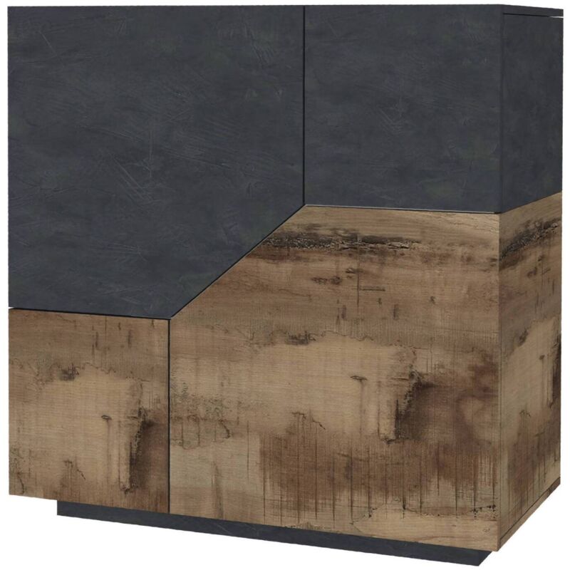 foto del prodotto credenza moderna a 2 ante geometriche, made in italy, madia da ingresso, buffet di design da soggiorno, cm 100x43h106, ardesia e acero, con imballo