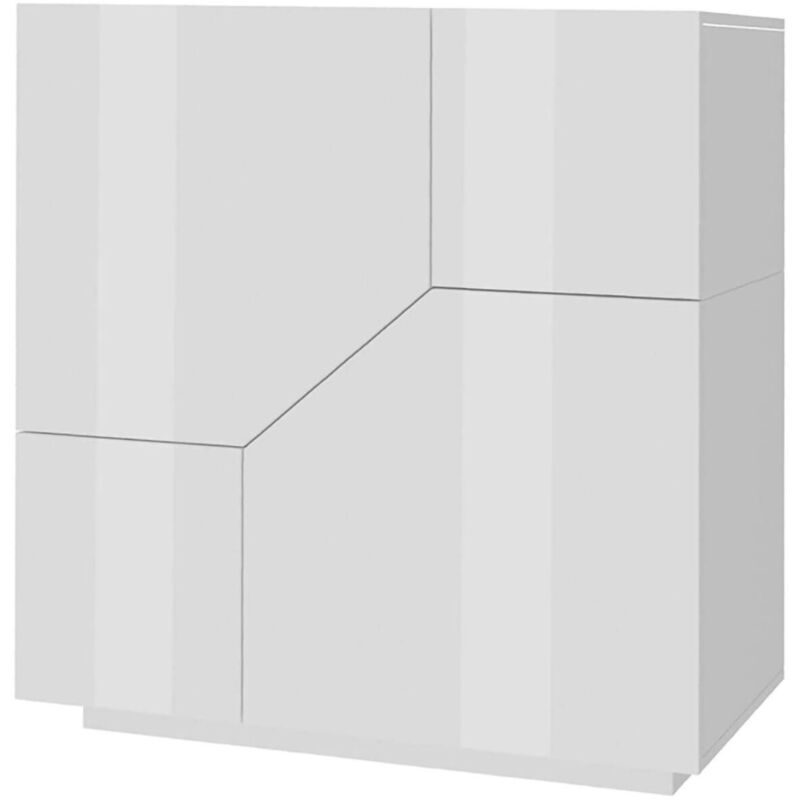 foto del prodotto credenza moderna a 2 ante geometriche, made in italy, madia da ingresso, buffet di design da soggiorno, cm 100x43h106, bianco lucido, con imballo