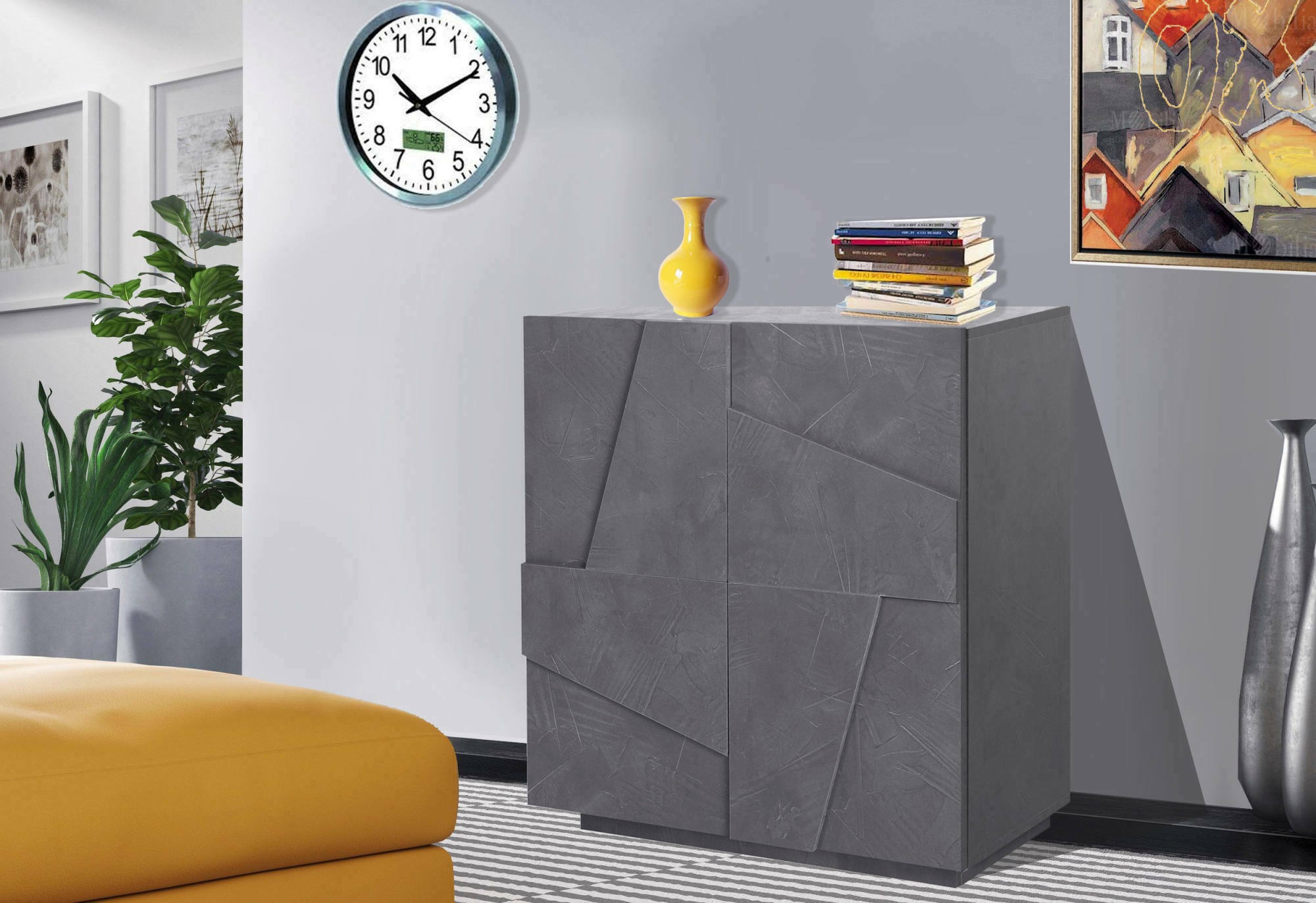 foto del prodotto credenza moderna a 2 arli, made in italy, madia da cucina, buffet di design da soggiorno, cm 81x44h86, grigio ardesia