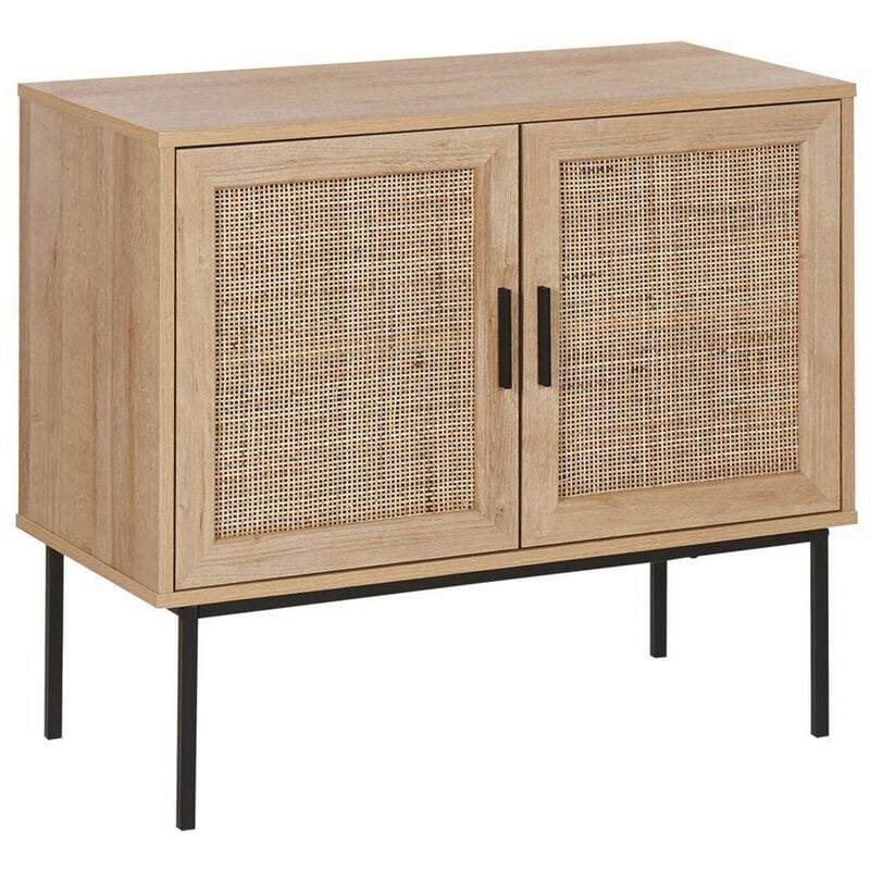 foto del prodotto credenza moderna a 2 cassetti con fronte in vimini 72 x 80 cm legno chiaro pasco