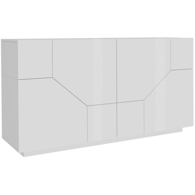 foto del prodotto credenza moderna a 4 ante geometriche, made in italy, madia da ingresso, buffet di design da soggiorno, cm 200x43h86, bianco lucido, con imballo