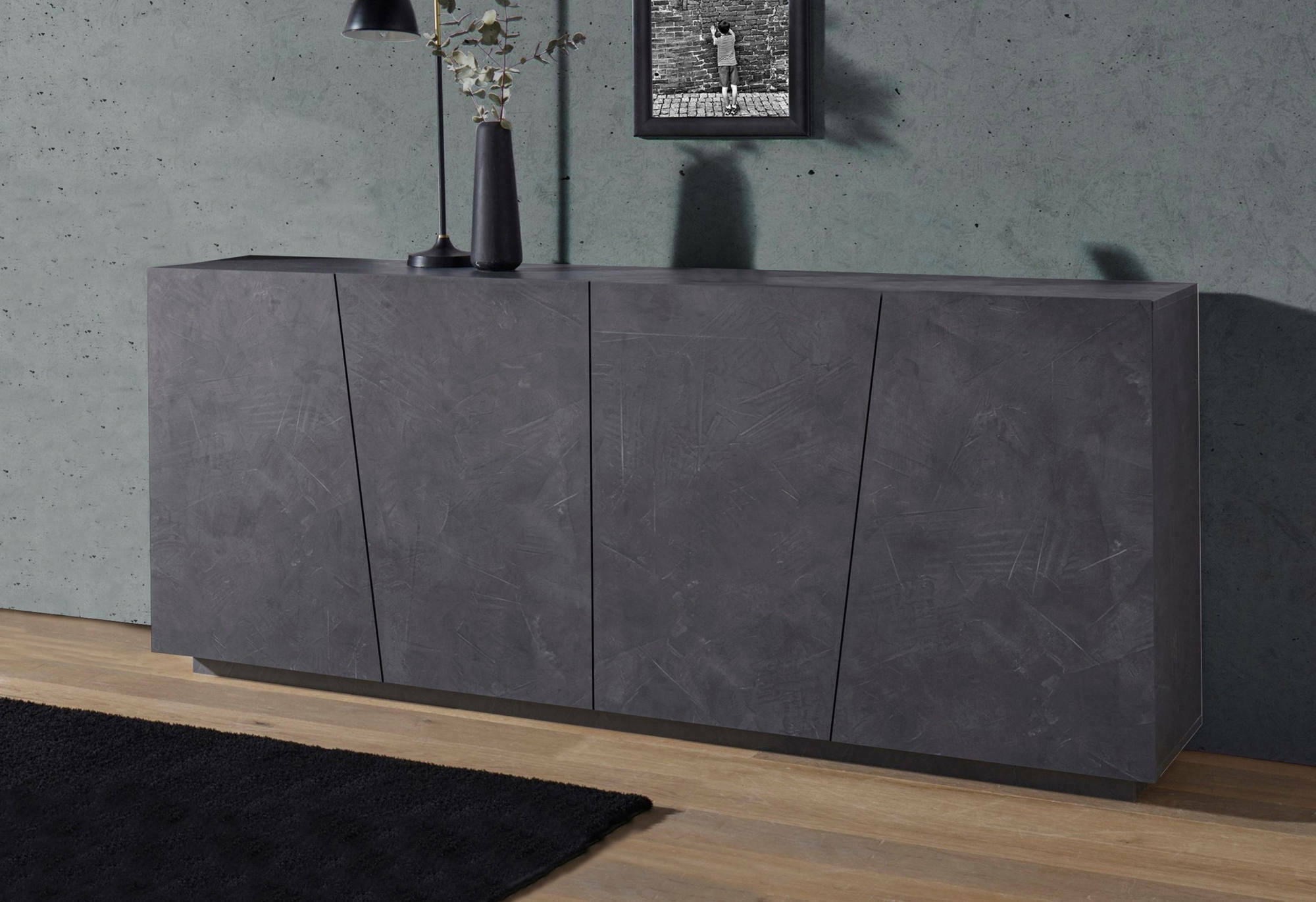 foto del prodotto credenza moderna a 4 apollo, made in italy, madia da cucina, buffet di design da soggiorno, cm 200x43h86, grigio ardesia