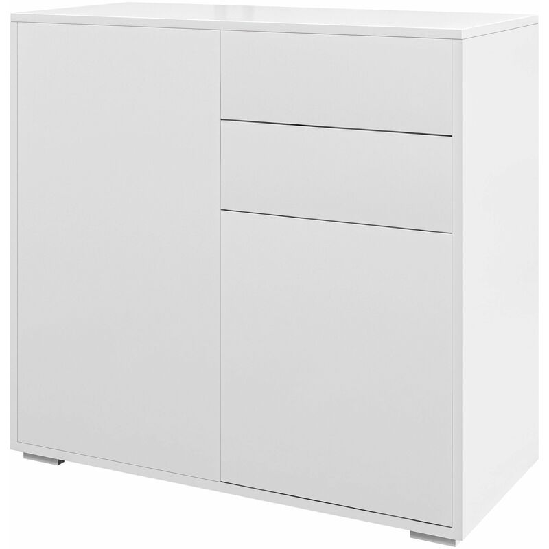 foto del prodotto credenza moderna con 2 armadietti e 2 cassetti con apertura a pressione 79x36x74 cm bianco lucido