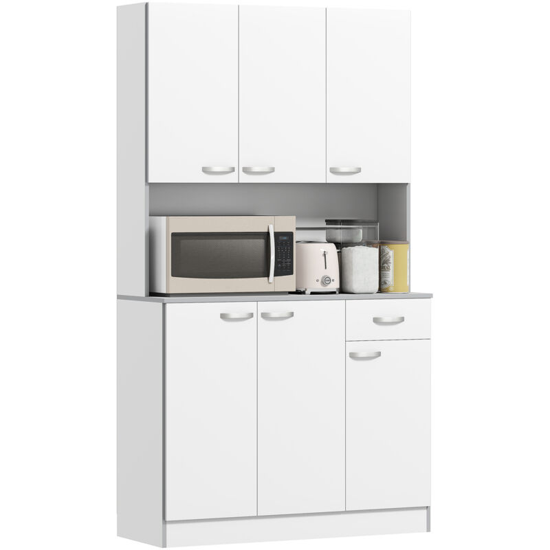 foto del prodotto credenza moderna con cassetti e armadietti in legno bianco grigio homcom