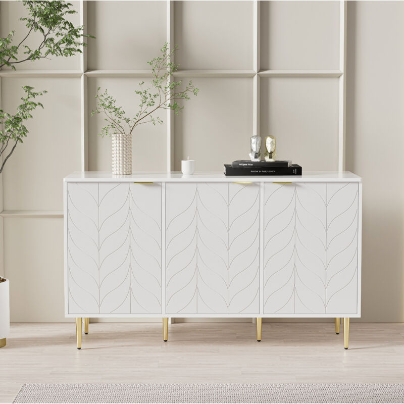 foto del prodotto credenza moderna con gambe e maniglie placcate oro, cassettiera, laccata, angoli arrotondati, per camera da letto, soggiorno e bagno, motivo
