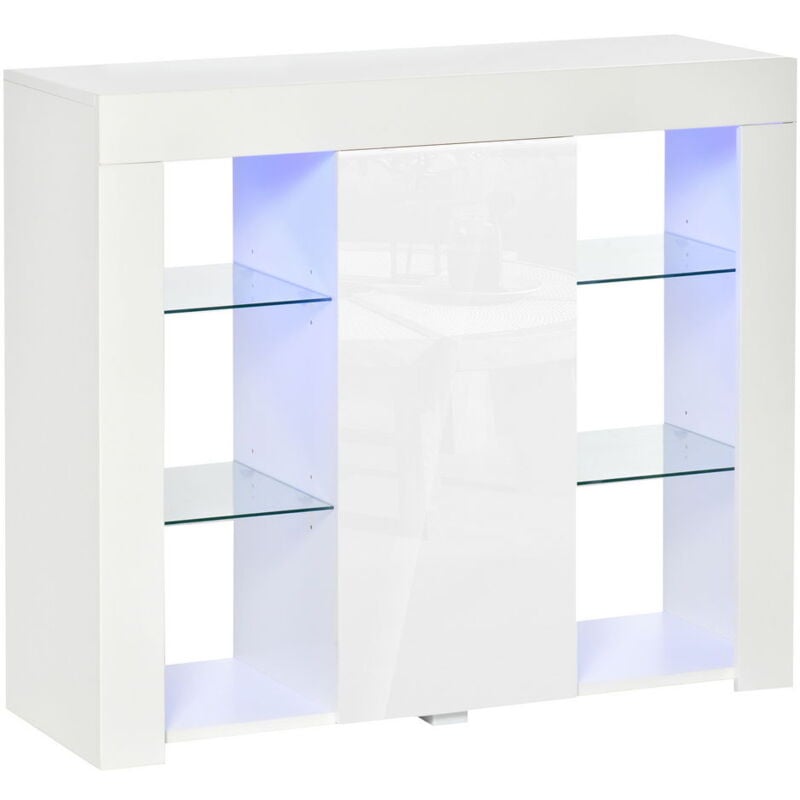 foto del prodotto credenza moderna con mensole in vetro 97x35x83 cm in colore bianco