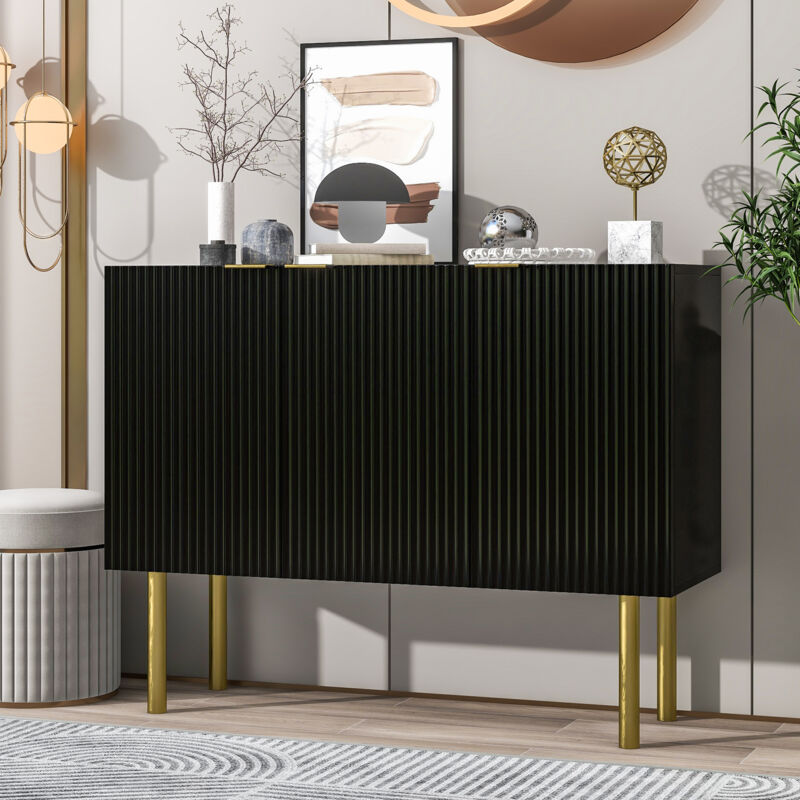 foto del prodotto credenza moderna con robusto mdf, ripiani regolabili e gambe in metallo, adatta per sala da pranzo, soggiorno e cucina nero 