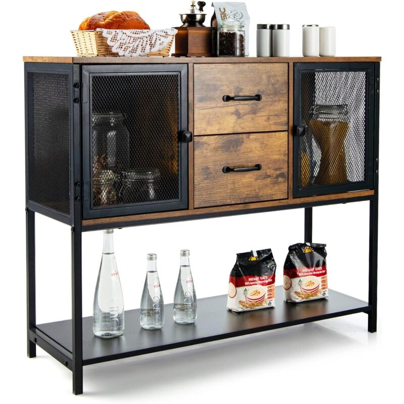 foto del prodotto credenza moderna con tanto spazio, credenza cucina con 2 armadietti di metallo, 2 cassetti estraibili e ripiano inferiore, 26,5 x 29 x 15 cm costway