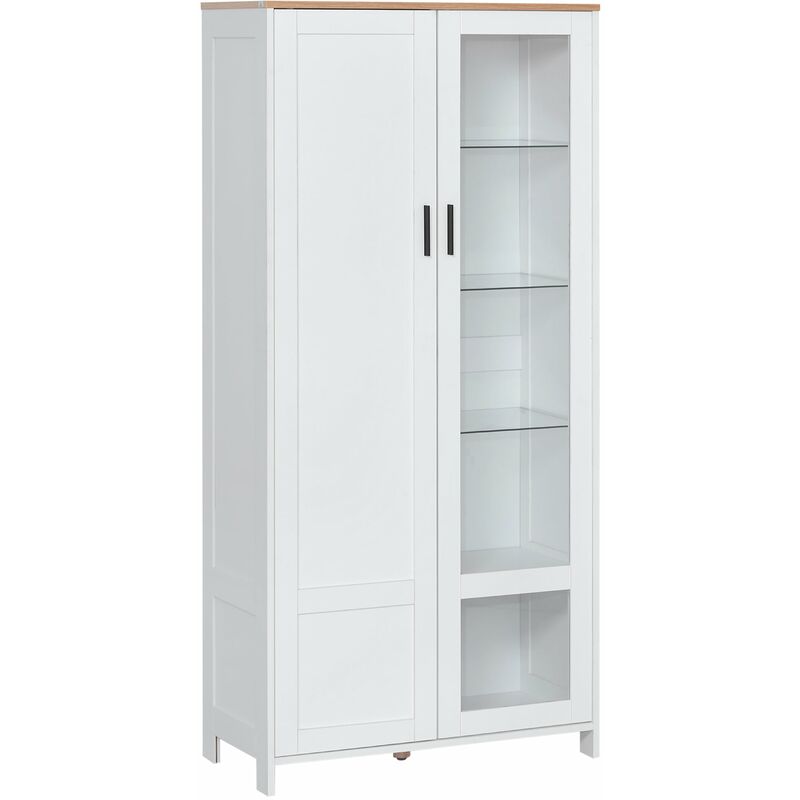foto del prodotto credenza moderna da cucina 76x36x160 cm 2 ante con mensole regolabili in legno e vetro bianco