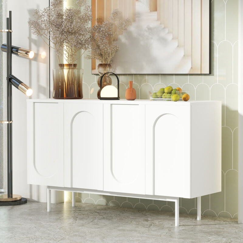 foto del prodotto credenza moderna e minimalista a 4 ante, bianco puro, motivo ad arco, per sala da pranzo e soggiorno (bianco)