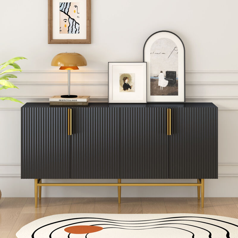 foto del prodotto credenza moderna ed elegante 4 ante con maniglie in metallo dorato laccata nera