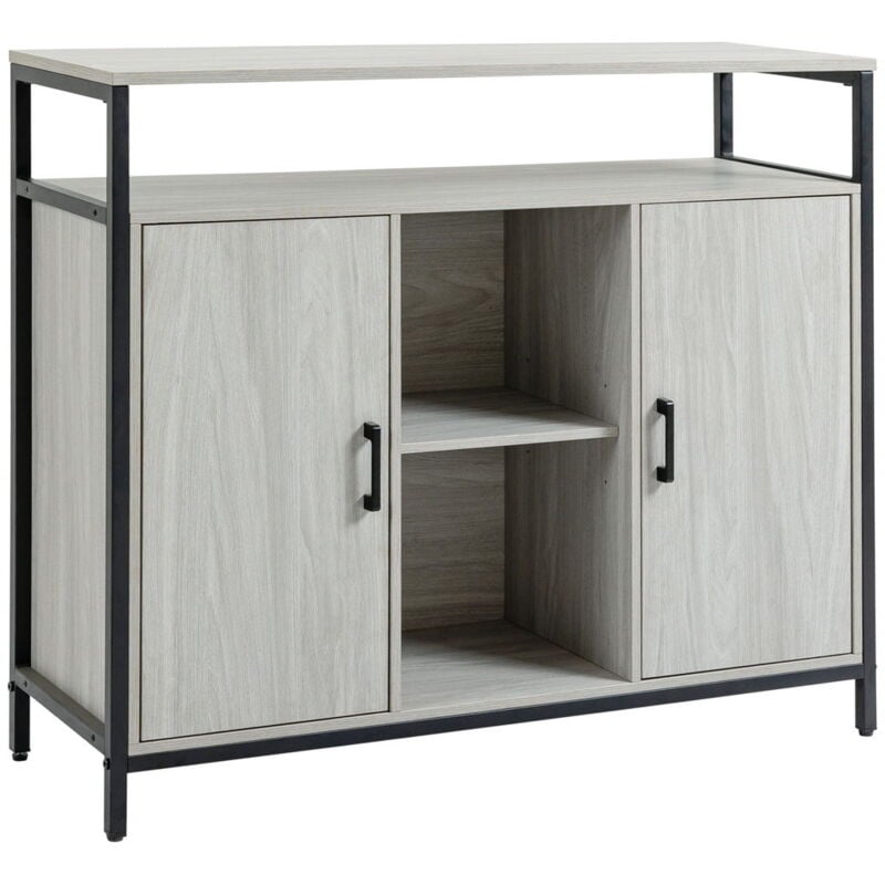 foto del prodotto credenza moderna in legno con 2 armadietti e ripiani 100x34x87.2cm grigio chiaro