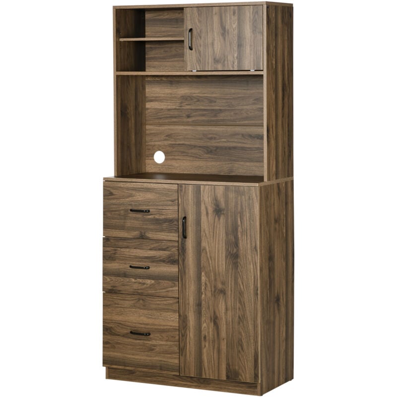foto del prodotto credenza moderna in legno mobile dispensa 3 cassetti e armadietti noce - homcom