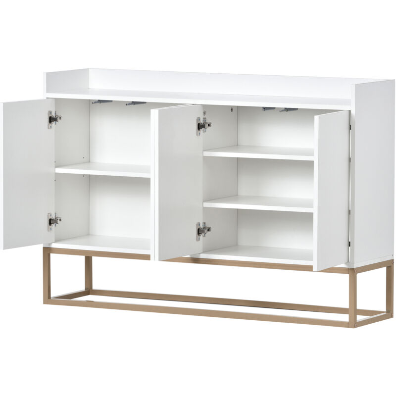 foto del prodotto credenza moderna in stile minimalista mobile buffet a 4 ante senza maniglie per sala da pranzo, soggiorno, cucina bianco okwish