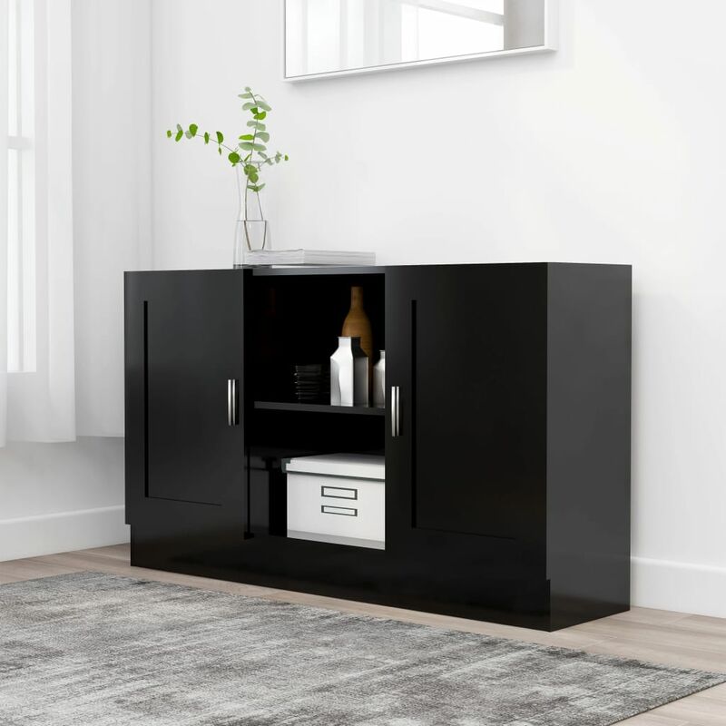 foto del prodotto credenza moderna madia da cucina mobile buffet armadio da cucina nera 120x30,5x70 cm in truciolato vmoe13208 bonnevie