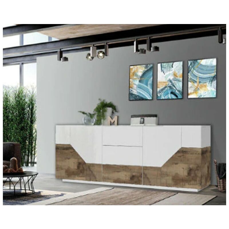 foto del prodotto credenza moderno bianco/acero, 4 ante, 3 cassetti - alien