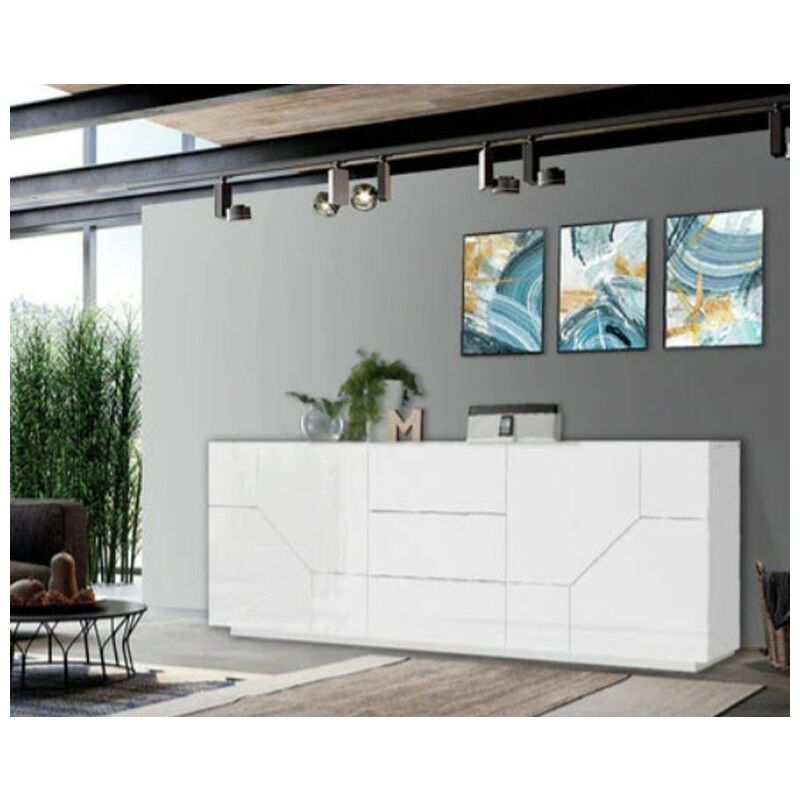 foto del prodotto credenza moderno bianco lucido, 4 ante, 3 cassetti alien