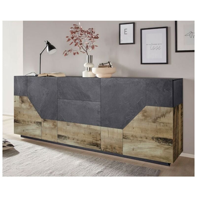 foto del prodotto credenza moderno grigio acero, 4 ante, 3 cassetti alien