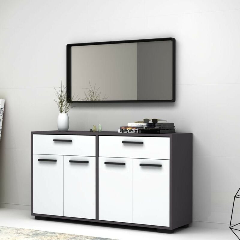 foto del prodotto credenza multiuso 140 cm colore grigio e bianco truva