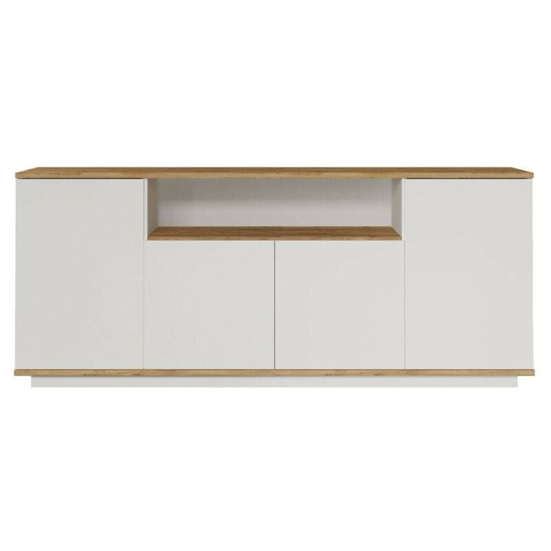foto del prodotto credenza nekkar, buffet da soggiorno, madia da salotto, dispensa da cucina, 180x45h75 cm, quercia e bianco, con imballo rinforzato, con imballo rinforzato - dmora