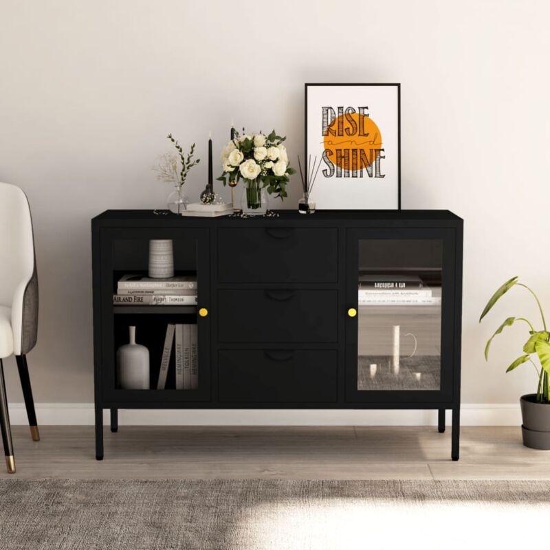 foto del prodotto credenza nera 105x35x70 cm in acciaio e vetro temperato vidaxl