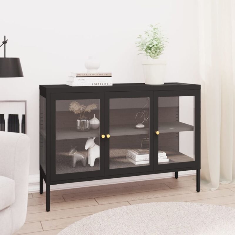 foto del prodotto credenza nera 105x35x70 cm in acciaio e vetro vidaxl