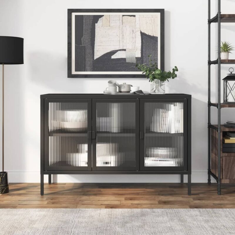 foto del prodotto credenza nera 105x35x70 cm vetro e acciaio vidaxl