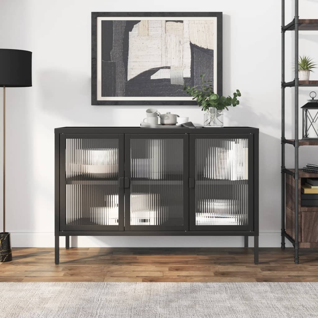 foto del prodotto credenza nera 105x35x70 cm vetro e acciaiocod mxl 102257