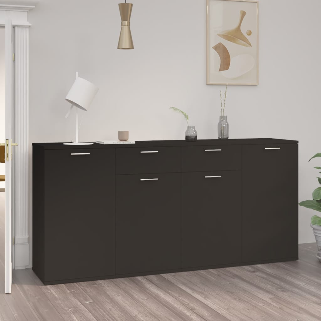 foto del prodotto credenza nera 160x36x75 cm in legno multistrato