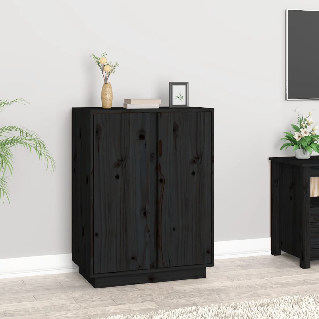 foto del prodotto credenza nera 60x35x80 cm in legno massello di pino cod mxl 18679