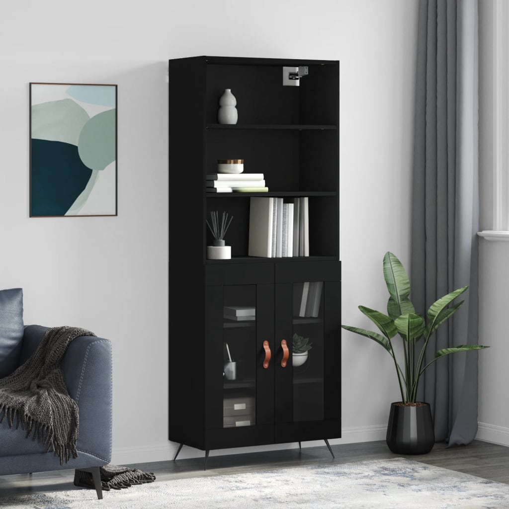 foto del prodotto credenza nera 69,5x34x180 cm in legno multistratocod mxl 125296