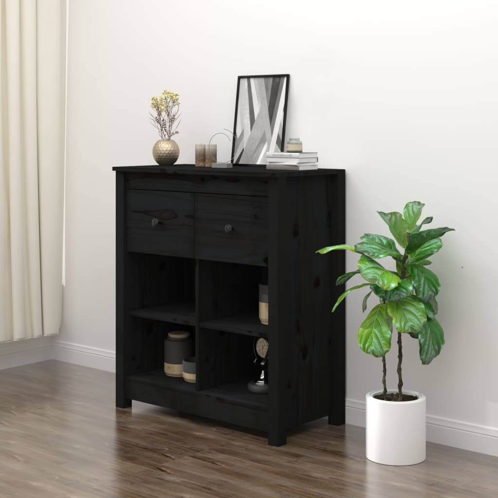 foto del prodotto credenza nera 70x35x80 cm in legno massello di pino cod mxl 5586