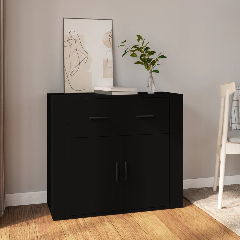 foto del prodotto credenza nera 80x33x70 cm in legno multistrato cod mxl 65699