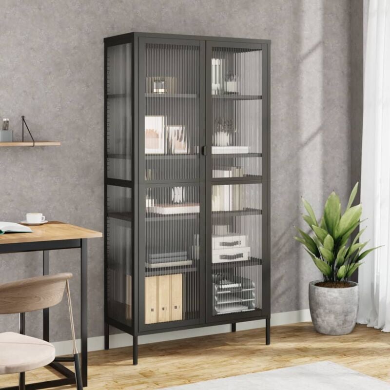 foto del prodotto credenza nera 85x40x180 cm vetro e acciaio vidaxl