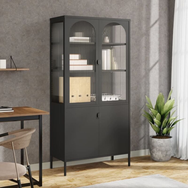 foto del prodotto credenza nera 90x40x180 cm vetro e acciaio vidaxl