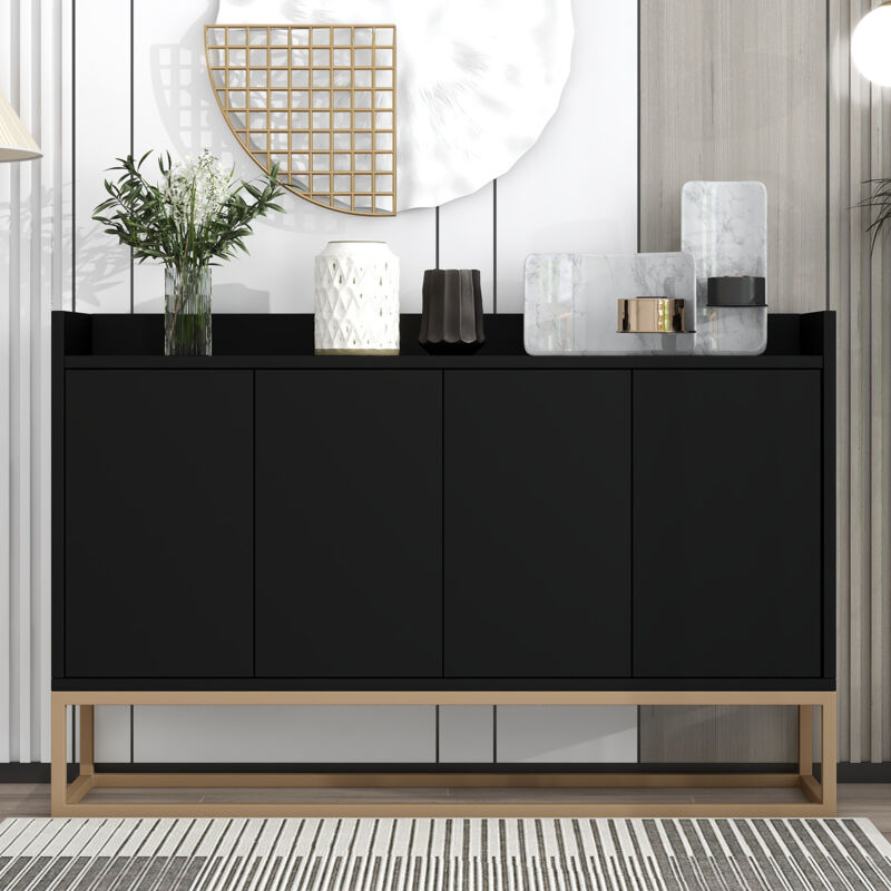 foto del prodotto credenza nera, credenza soggiorno, credenza sala da pranzo con 4 ante, senza maniglia, 120x30x80 cm