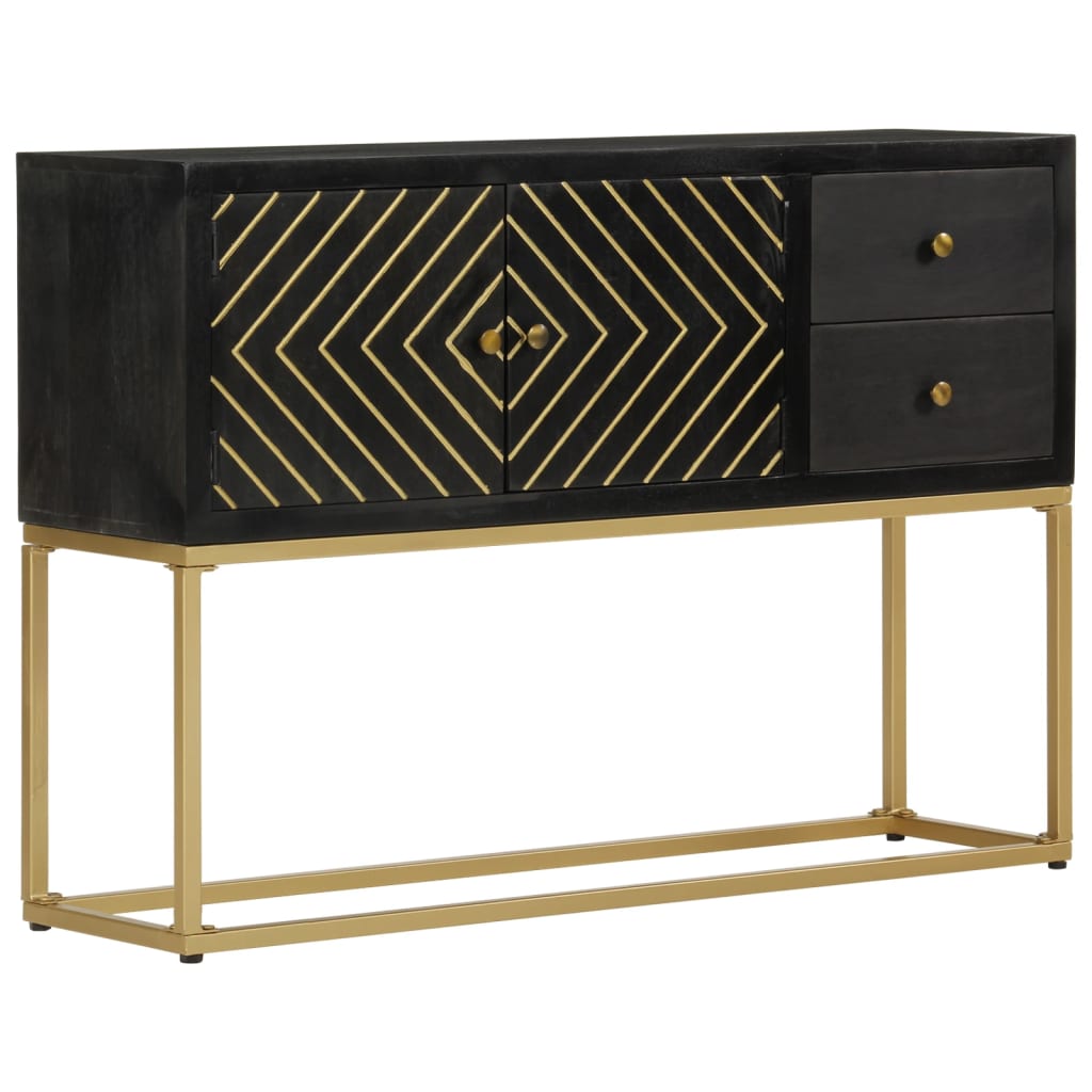 foto del prodotto credenza nera e oro 110x30x75 cm in legno massello di mangocod mxl 82358