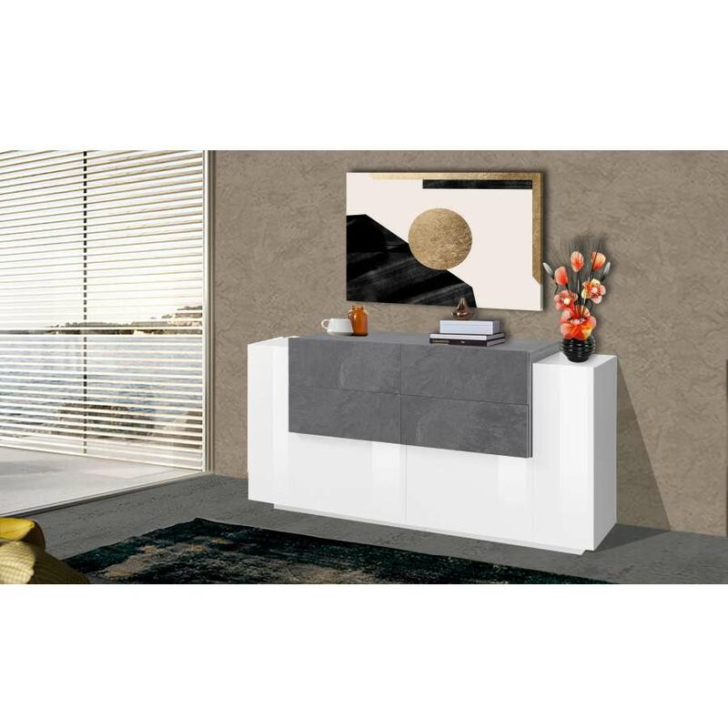 foto del prodotto credenza new corona moderna 2 ante battenti 4 cassetti bianco ardesia