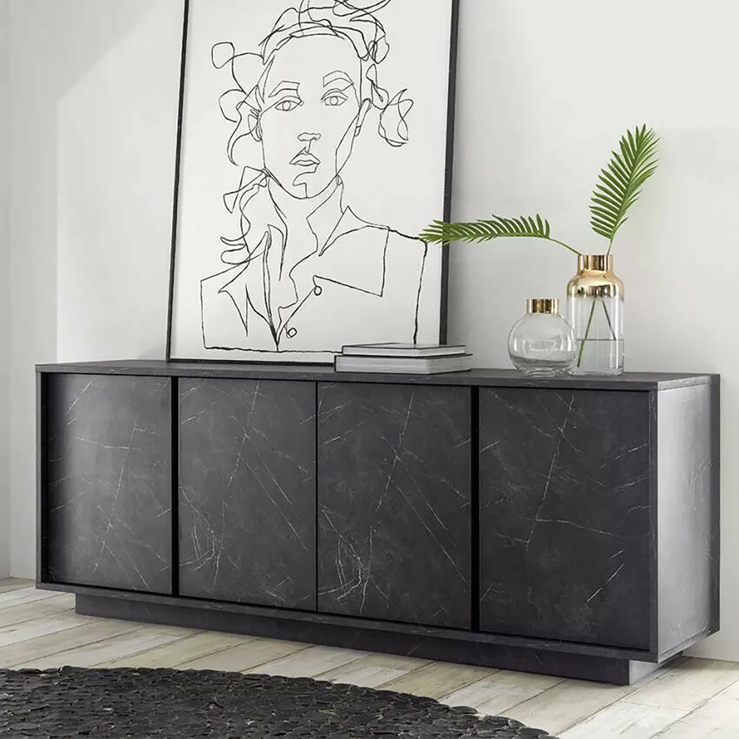 foto del prodotto credenza nika, buffet da soggiorno, madia da salotto, dispensa da cucina, made in italy, 180x43 h79 cm, ardesia