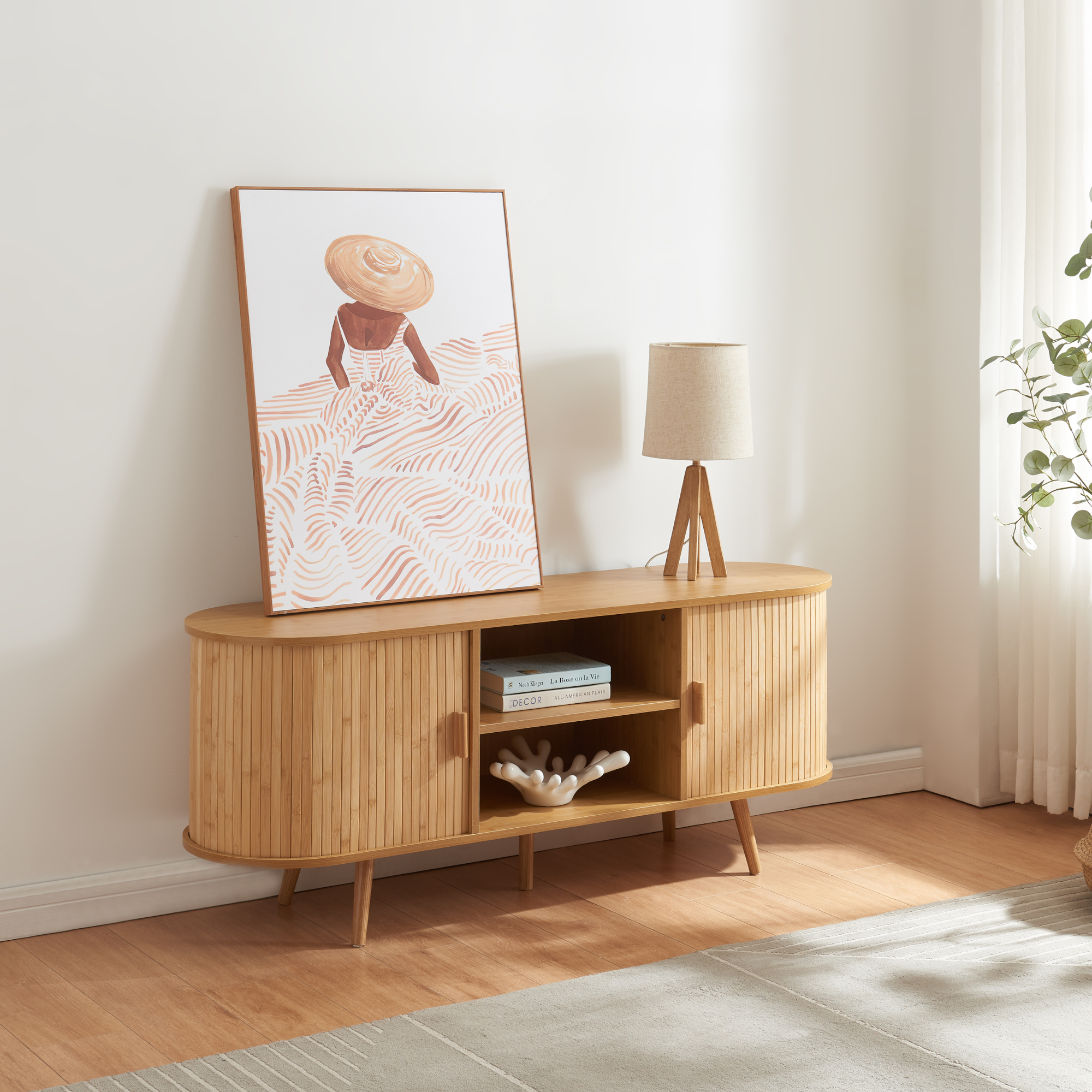 foto del prodotto credenza nordkapp con ante scorrevoli 140 x 40 x 56 cm naturale en.casa 