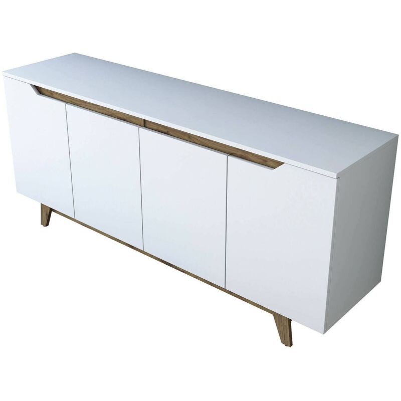 foto del prodotto credenza nusakan, buffet da soggiorno, madia da salotto, dispensa da cucina, 180x45h79 cm, bianco e noce, con imballo rinforzato, con imballo