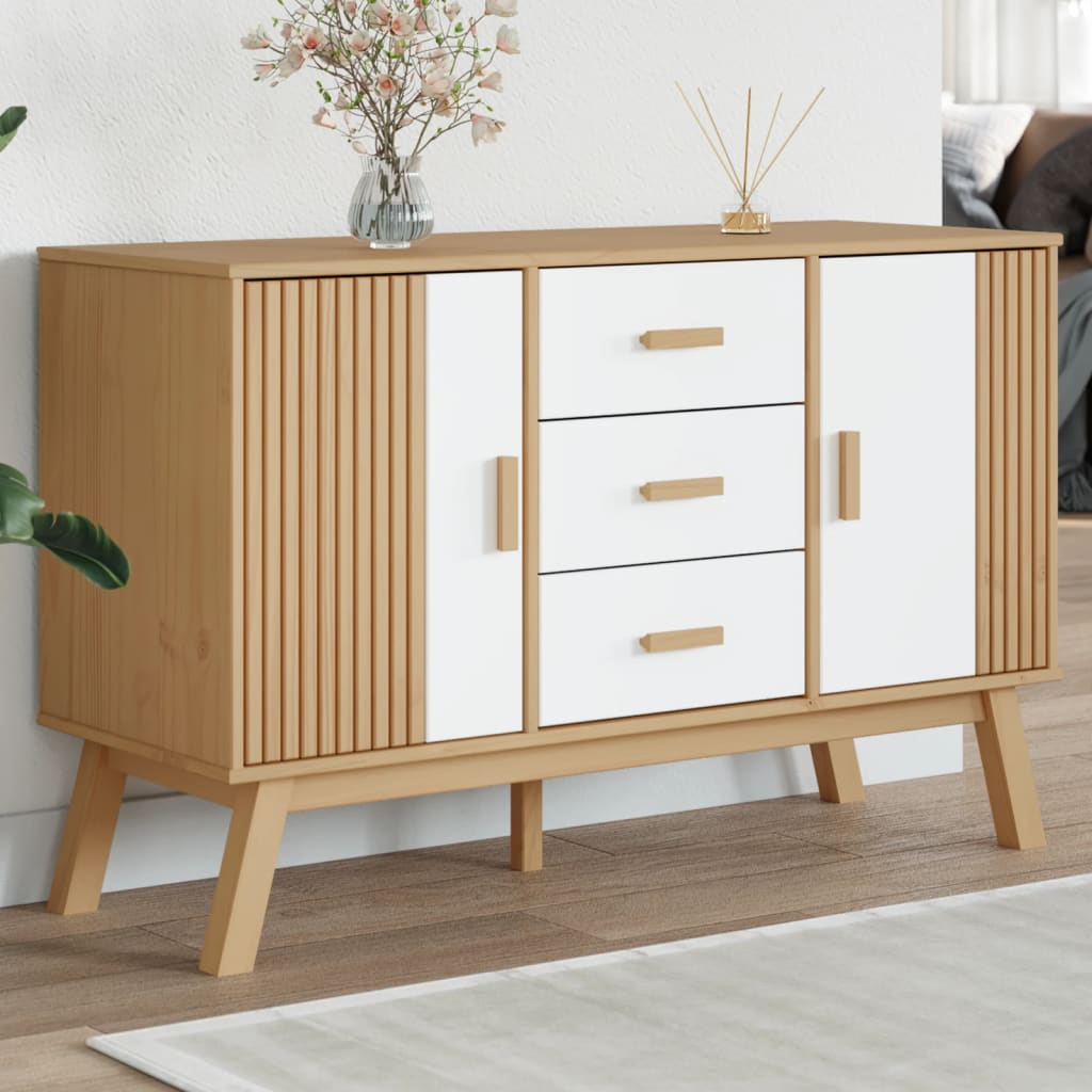 foto del prodotto credenza olden bianca e marrone 114x43x73,5 cm massello di pino