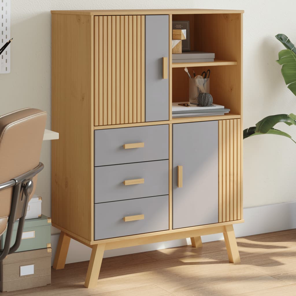 foto del prodotto credenza olden grigia e marrone 85x43x125cm legno massello pino